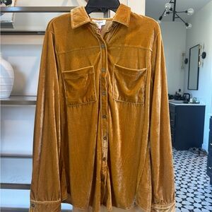 Umgee Velvet Button Down Shirt in Rich Gold